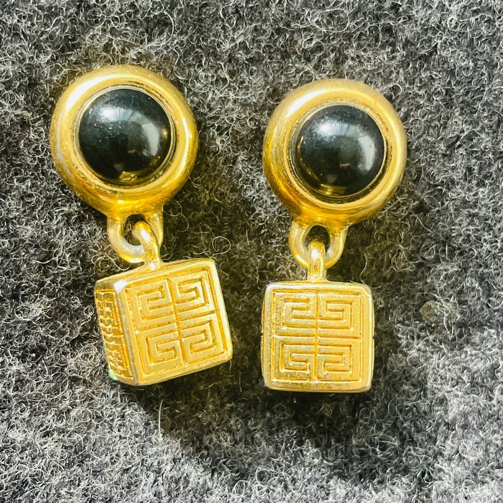 80s Givenchy Earrings for Pierced ears, Gold. Stamped the iconic Givenchy logo